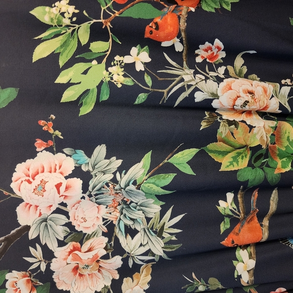 Express Long Sleeve V Neck Dress Blue Floral Birds Tropical Mini Length Small - Picture 10 of 11